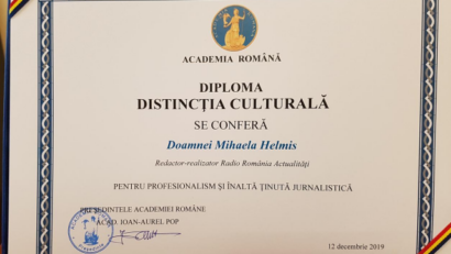 Distincţia Culturală a Academiei Române jurnalistei Radio România Actualităţi Mihaela Helmis