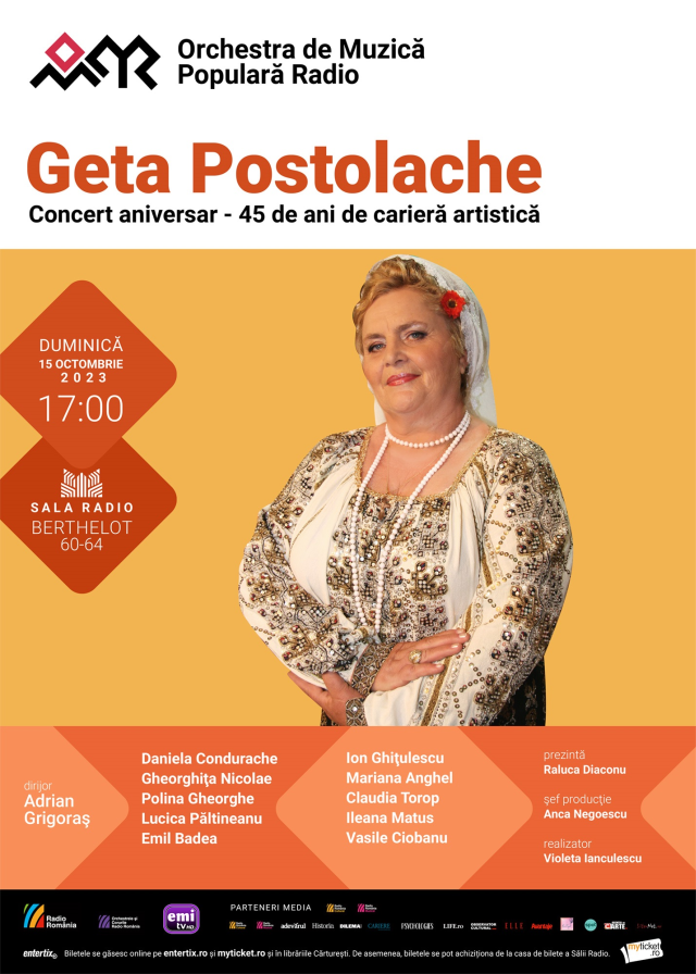 Geta Postolache și cântecul vrâncenesc: concert folcloric aniversar la Sala Radio