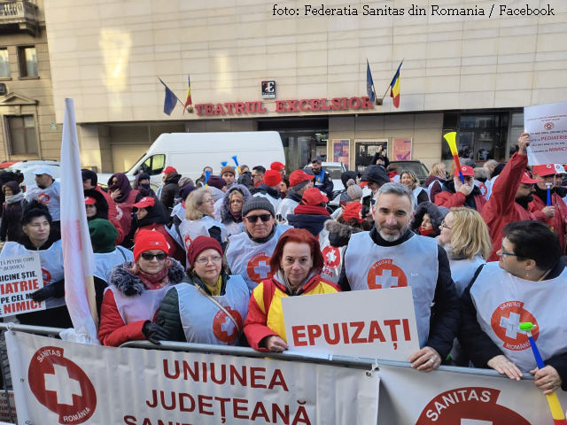 Protest al angajaţilor din sistemul sanitar (foto arhiva: Facebook / Federatia Sanitas din Romania)
