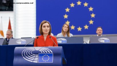 Președinta Republicii Moldova, Maia Sandu, în plenul Parlamentului European (sursă foto: acebook.com/presedinte.md/)