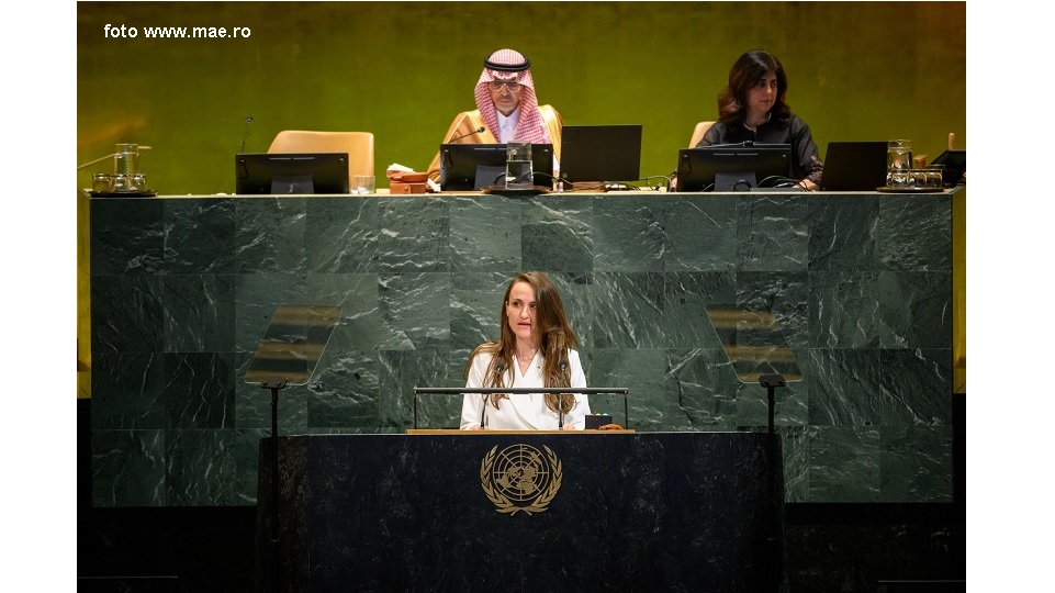 Ministrul afacerilor externe Oana Ţoiu a susţinut intervenţia României în plenul Adunării Generale a ONU (foto: www.mae.ro)