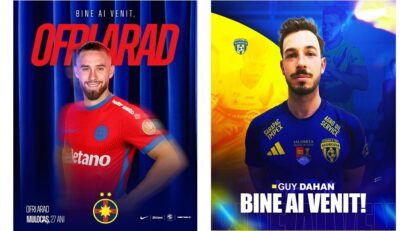 הכדורגלנים עופרי ארד וגיא דהן (תמונת פייסבוק של FCSB ו-Unirea Slobozia)