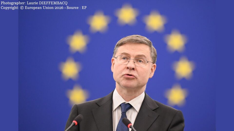 Valdis Dombrovskis (Photographer: Laurie DIEFFEMBACQ Copyright: © European Union 2026 - Source : EP)