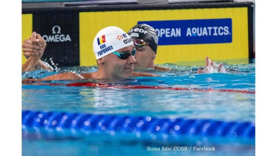 David Popovici este din nou campion european la proba de 100 de metri liber, câștigând titlul cu 46.56 secunde, un nou record al competiției