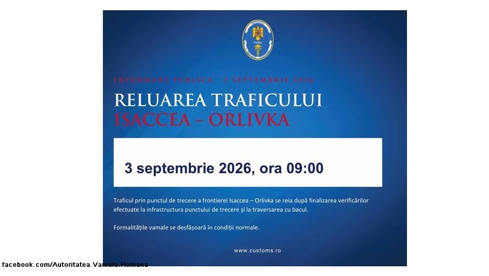 punctul de trecere a frontierei Isaccea – Orlivka, redeschis traficului (sursă foto: facebook.com/Autoritatea.Vamala.Romana)
