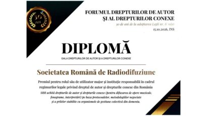 Societatea Română de Radiodifuziune a fost premiată în cadrul Forumului drepturilor de autor și al drepturilor conexe