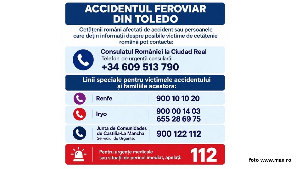 Telefoane utile după accidentul feroviar din Spania (foto www.mae.ro)